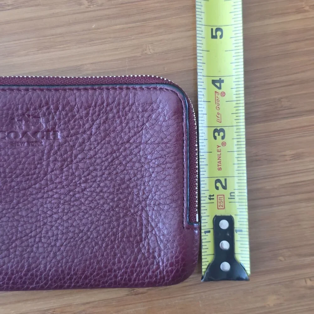 Coach Wristlet Wallet Double Corner Zip Maroon Red Leather Pouch Card Slots - Picture 10 of 11